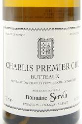 вино Domaine Servin Chablis Premier Cru Butteaux 0.75 л белое сухое этикетка
