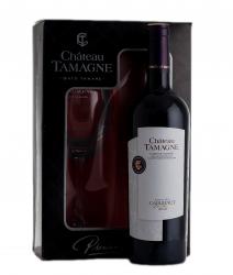 вино Шато Тамани Каберне 0.75 л набор + бокал красное сухое в подарочной коробке