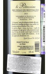 вино Ле Потаццине Брунелло ди Монтальчино ДОКГ 0.75 л красное сухое контрэтикетка