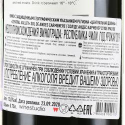 вино Sol de Andes Carmenere 0.75 л контрэтикетка