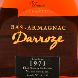 Bas-Armagnac Darroze Unique Collection - арманьяк Баз-Арманьяк Дарроз Уник Коллексьон 1971 года 0.75 л в п/у декантер