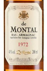 Armagnac Bas Armagnac de Montal 1972 years - арманьяк де Монталь Ба Арманьяк 1972 год 0.2 л в д/у