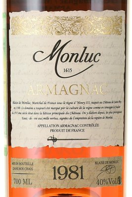 Monluc Armagnac 1981 - арманьяк Монлюк 1981 года 0.7 л