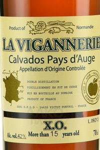 la Vigannerie Pays d’Auge XO 15 Ans - кальвадос Ла Виганери Пэйс д’Ож серия Икс О 15 лет 0.7 л в п/у