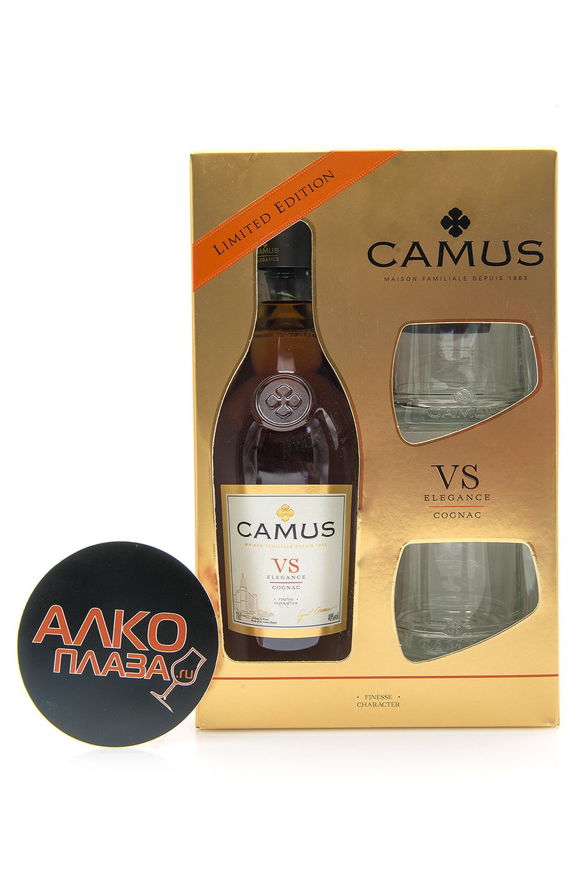 Camus VS Elegance 3 years old gift box with 2 glasses - коньяк Камю ВС Элеганс 3 года 0.7 л в п/у с 2 стаканами