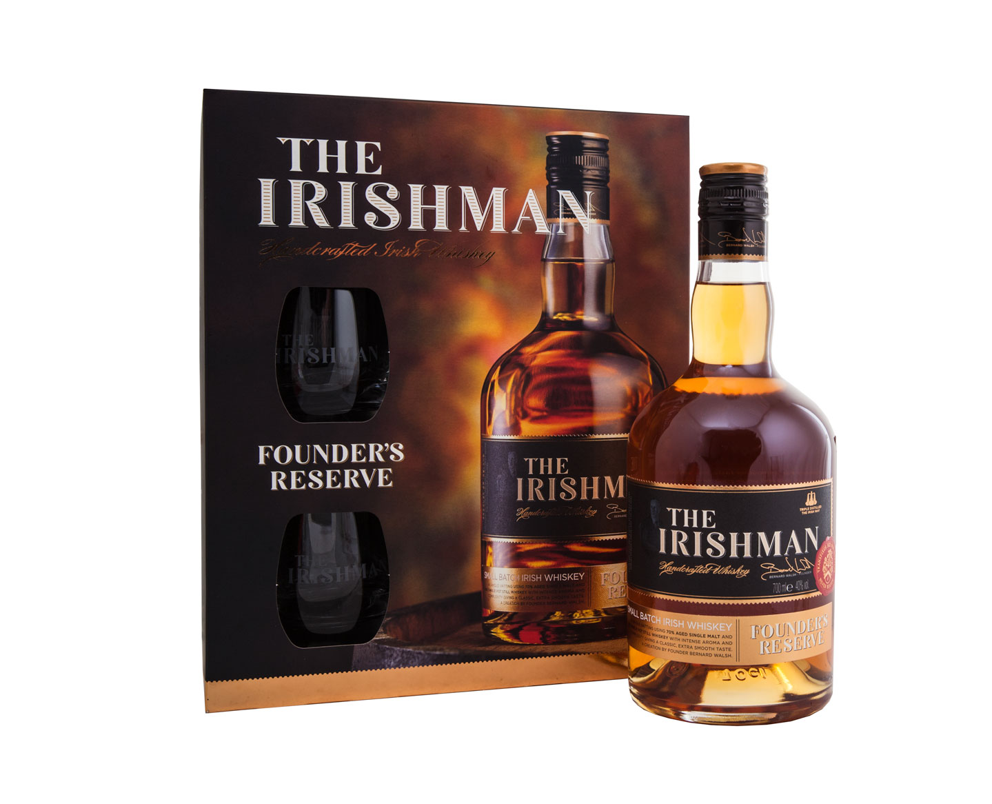 The Irishman Founders Reserve - виски Айришмен Фаундерс Резерв 0.7 л набор + 2 стакана