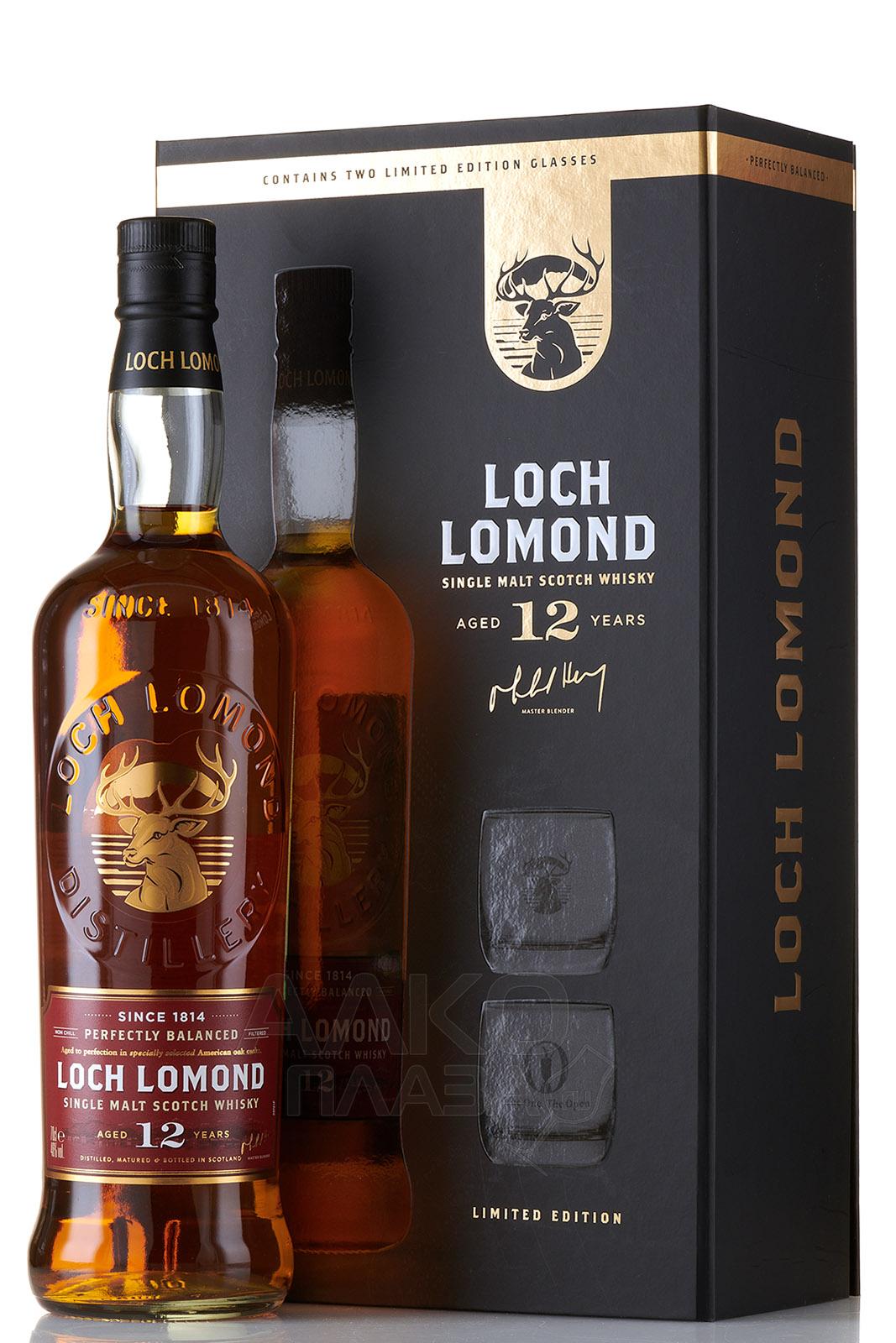 Loch Lomond Single Malt 12 Years in gift box + 2 glasses - виски Лох Ломонд Сингл Молт 12 лет 0.7 л в п/у +2 бокала