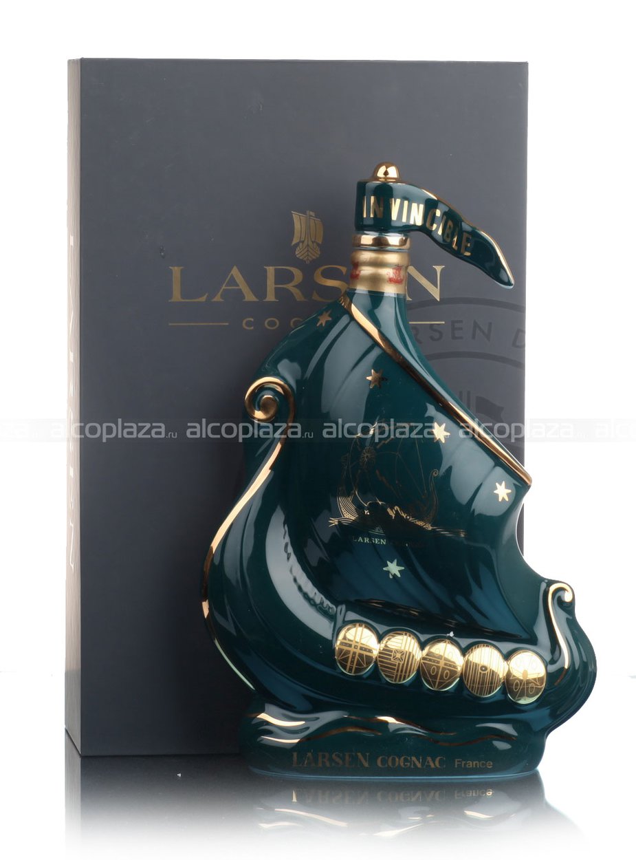 Larsen Cognac - коньяк Ларсен Файн Шампань Корабль Викингов 0.7 л изумрудный