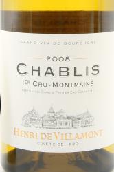 Henri de Villamont Chablis 1-er Cru-Montmains - вино Анри де Виллямон Шабли Премьер Крю Монмэн 0.75 л белое сухое