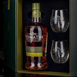 Tomatin 12 years old gift box with glasses - виски Томатин 12 лет 0.7 л в подарочном наборе с бокалами