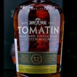 Этикетка Tomatin 12 years old gift box with glasses - виски Томатин 12 лет 0.7 л в подарочном наборе с бокалами