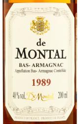 Armagnac de Montal Bas Armagnac - арманьяк де Монталь Ба Арманьяк 1989 года 0.2 л в д/у