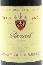 вино Zind-Humbrecht Riesling Grand Cru Brand Vieilles Vignes Alsace AOC 0.75 л белое полусладкое этикетка