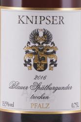 вино Книпзер Блауэр Шпетбургундер Пфальц 0.75 л красное сухое этикетка