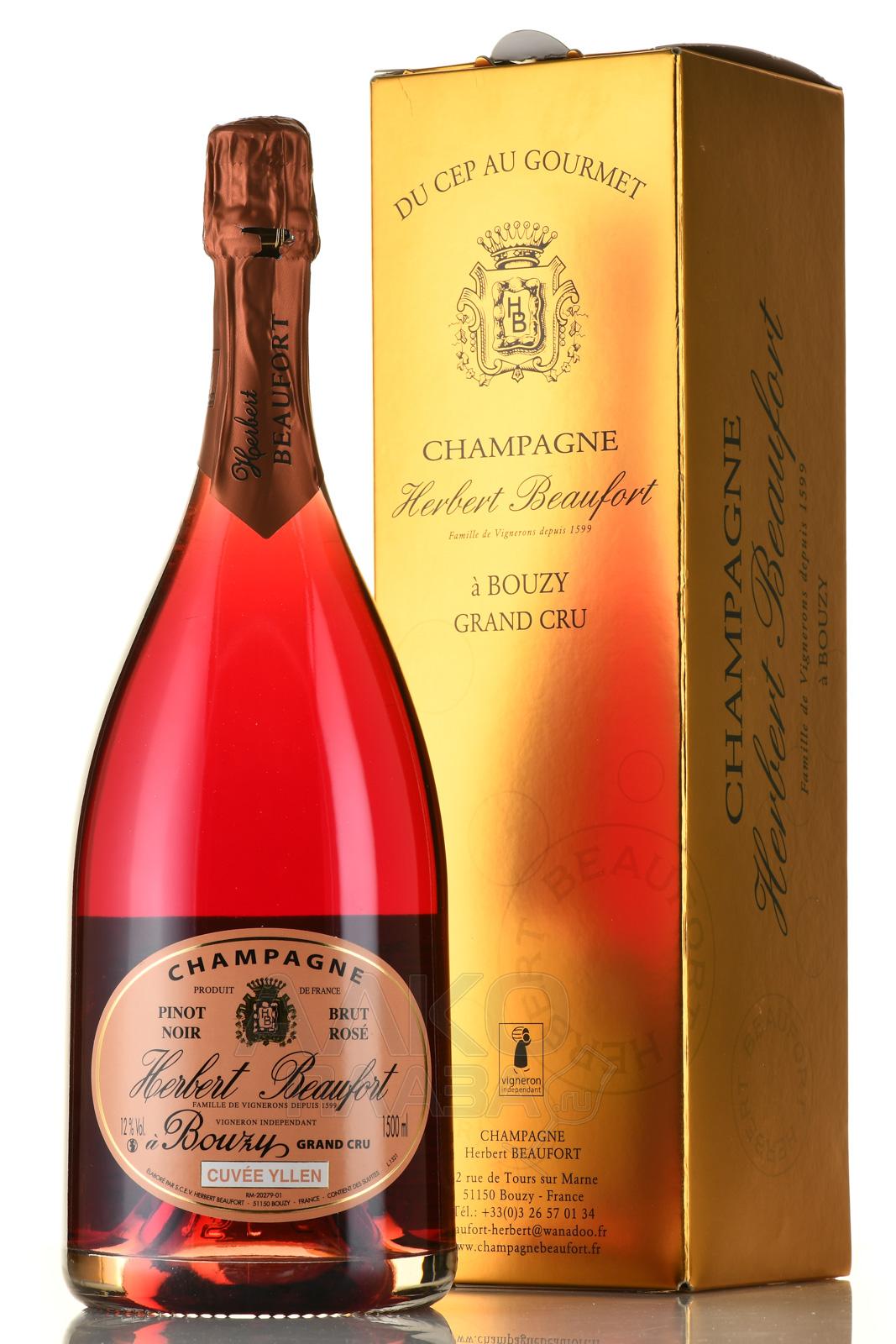 шампанское Herbert Beaufort Cuvee Yllen Brut Rose Bouzy Grand Cru 1.5 л в подарочной коробке