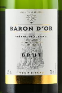 Baron d’Or Cremant de Bordeaux - вино игристое Барон д’Ор Креман де Бордо 2020 год 0.75 л белое брют