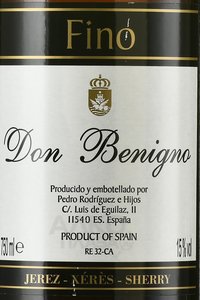 Don Benigno Fino - херес Дон Бенигно Фино Педро Родригес и Ихос 0.75 л