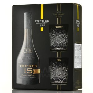 Torres 15 Reserva Privada - бренди Торрес 15 Резерва Привада 0.7 л в п/у промонабор со стаканами