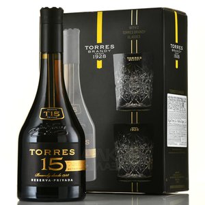 Torres 15 Reserva Privada - бренди Торрес 15 Резерва Привада 0.7 л в п/у промонабор со стаканами