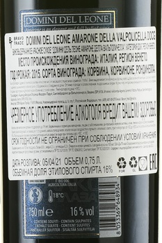 Domini del Leone Amarone della Valpolicella DOCG - вино Домини дель Леоне Амароне делла Вальполичелла ДОКГ 0.75 л красное сухое