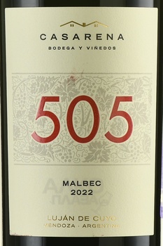 Casarena 505 Malbec - вино Касарена 505 Мальбек 2022 год 0.75 л красное сухое