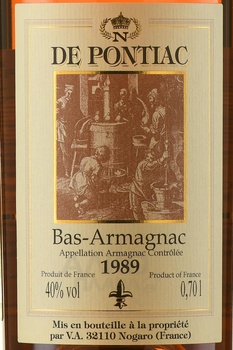 Bas-Armagnac De Pontiac - арманьяк Баз-Арманьяк де Понтьяк 1989 год 0.7 л в д/у