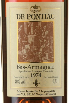 Bas-Armagnac De Pontiac - арманьяк Баз-Арманьяк де Понтьяк 1974 год 0.7 л в д/у