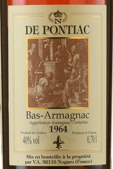 Bas-Armagnac De Pontiac - арманьяк Баз-Арманьяк де Понтьяк 1964 год 0.7 л в д/у