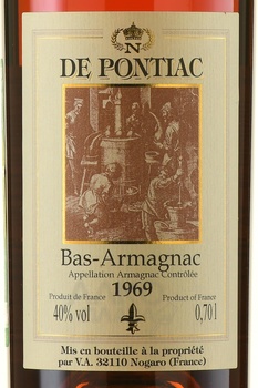 Bas-Armagnac De Pontiac - арманьяк Баз-Арманьяк де Понтьяк 1969 год 0.7 л в д/у