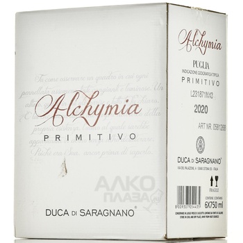 Duca di Saragnano Alchymia Primitivo - вино Дука Ди Сараньяно Алхимия Примитиво 2020 год 0.75 л красное полусухое