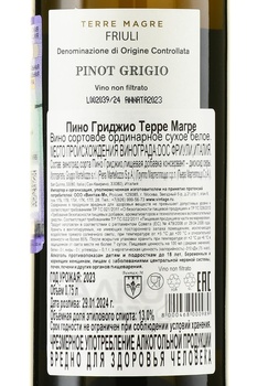Pinot Grigio Terre Magre - вино Пино Гриджио Терре Магре 2023 год 0.75 л белое сухое