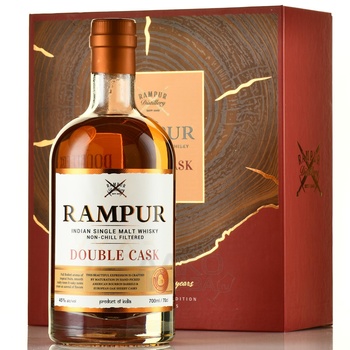 Rampur Double Cask - виски Рампур Дабл Каск 0.7 л в п/у + 2 стакана