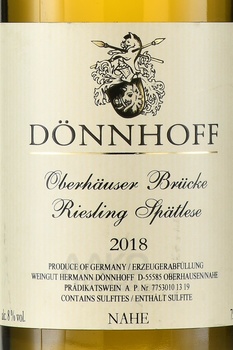 Donnhoff Riesling Spatlese Oberhauser Brucke - вино Доннхофф Рислинг Шпетлезе Оберхойзер Брюке 0.75 л белое сладкое