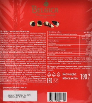 Шоколадные конфеты Бельгия с начинкой пралине 190 г
