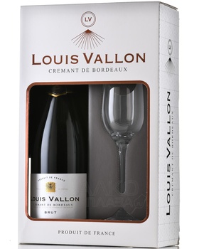 Louis Vallon Cremant de Bordeaux - вино игристое Луи Валлон Креман де Бордо 0.75 л в п/у + 1 бокал белое брют