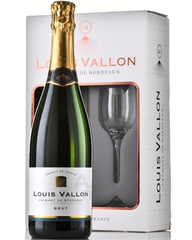 Louis Vallon Cremant de Bordeaux - вино игристое Луи Валлон Креман де Бордо 0.75 л в п/у + 1 бокал белое брют