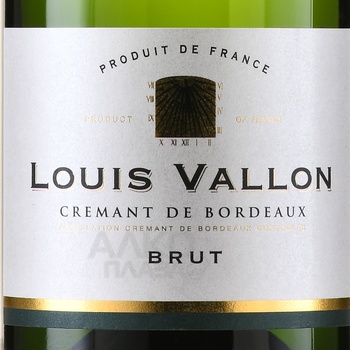 Louis Vallon Cremant de Bordeaux - вино игристое Луи Валлон Креман де Бордо 0.75 л белое брют в п/у прозрачная