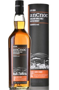 AnCnoc Lightly Smoky Peated Sherry Cask Finish 9 Years Old - виски АнНок Лайтли Смоки Питед Шерри Каск Финиш 9 лет 0.7 л в тубе