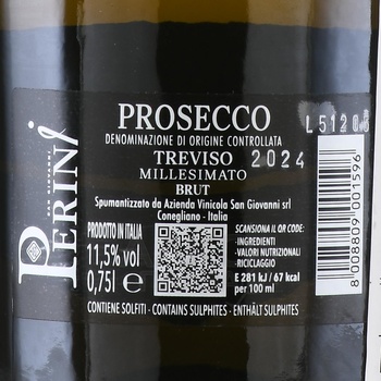 San Giovanni Perini Prosecco Treviso Brut Millesimato - вино игристое Сан Джованни Перини Просекко Тревизо Миллезимато 0.75 л белое брют