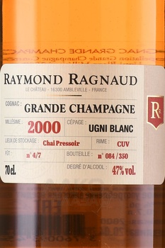Raymond Ragnaud Grand Champagne 1-Cru Millesime 2000 - коньяк Реймонд Раньо Гранд Шампань Премье Крю Миллезиме 2000 года 0.7 л в п/у
