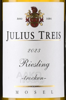 Julius Treis Riesling Mosel - вино Юлиус Трайс Рислинг Мозель 2022 год 0.75 л белое полусухое