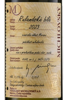 Vinselekt Michlovsky Rulandske bile - вино Винселект Михловский Руландское Белое 0.75 л белое сухое