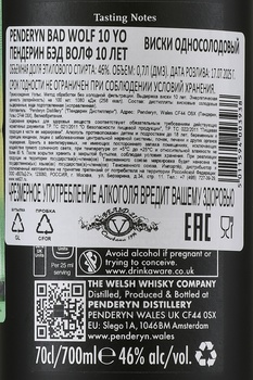 Penderyn Bad Wolf 10 Years - виски Пендерин Бэд Волф 10 лет 0.7 л в п/у