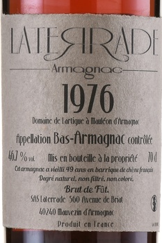 Laterrade Armagnac Bas-Amangnac Brut de Fut - арманьяк Латеррад Ба-Арманьяк Брют де Фют 1976 год 0.7 л
