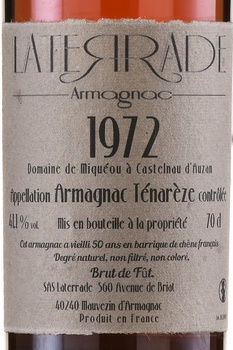 Laterrade Armagnac Tenareze Brut de Fut - арманьяк Латеррад Тенарез Брют де Фют 1972 год 0.7 л 