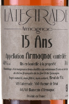 Laterrade Armagnac 15 Ans Brut de Fut - арманьяк Латеррад 15 лет Брют де Фют 0.7 л