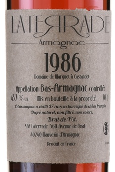 Laterrade Bas Armagnac Brut de Fut 1986 - арманьяк Латеррад Ба-Арманьяк Брют де Фут 1986 год 0.7 л
