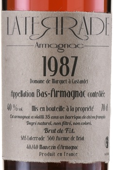 Laterrade Bas Armagnac Brut de Fut 1987 - арманьяк Латеррад Ба-Арманьяк Брют де Фут 1987 год 0.7 л