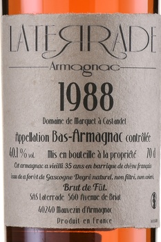 Laterrade Bas Armagnac Brut de Fut 1988 - арманьяк Латеррад Ба-Арманьяк Брют де Фут 1988 год 0.7 л