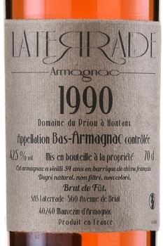 Laterrade Bas Armagnac Brut de Fut 1990 - арманьяк Латеррад Ба-Арманьяк Брют де Фут 1990 год 0.7 л